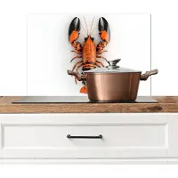 KitchenYeah Spatscherm keuken 60x40 cm - Kookplaat achterwand Kreeft - Zwart - Oranje - Wit - Uniek - Muurbeschermer - Spatwand fornuis - Hoogwaardig aluminium