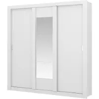 Vente-unique Kast met spiegel ROXANE - 3 schuifdeuren - L 220 cm - Wit