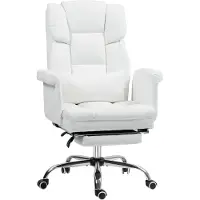 Merax Ergonomische Bureaustoel Kunstleer Wit Met Voetsteun Verstelbaar Ligfunctie En Lendenkussen Voor Home Office