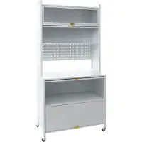 Mendler Keukenkast -O53, keukenschrank, werkblad, kastvakken, verrijdbaar, metaal, 175x80x42 cm ~ wit