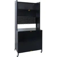 MCW Keukenkast -O53, keukenschrank, werkblad, kastvakken, verrijdbaar, metaal, 175x80x42 cm ~ zwart