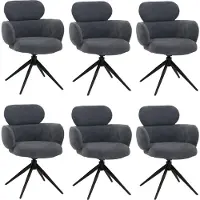 MCW Set van 6 eetkamerstoelen -O77, keukenstoel, draaibaar met automatische terugkeer, stof (310 g/m²) chenille, Oeko-Tex ~ grijsblauw