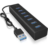 Icy Box IB-HUB1700-U3 USB 3.0 zu 7-Port USB 3.0 Type-A Hub, Alu-Gehäuse, Netzteil 5V/3A 60819 USB-hub 7 poorten USB-A USB 3.0 5 GBit/s Zwart