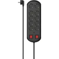 Hama 223164: stekkerdoos met 10 stopcontacten en overspanningsbeveiliging, 2,0 meter, zwart