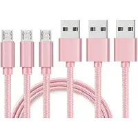Phonillico 3x Micro USB naar USB A Nylon Gevlochten Kabel Roze - 1 meter - Oplaadkabel voor Samsung Galaxy Tab A 8.0 2019 : écran 8 pouces , references : SM-T290/SM-T295