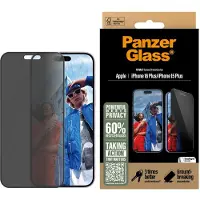 PanzerGlass Screenprotector geschikt voor Apple iPhone 16 Plus Glazen | Ultra-Wide Fit Privacy Screenprotector Privacy - Case Friendly - Zwart