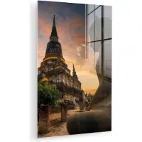 MuchoWow Glasschilderij - Acrylglas - Schilderij glas - Buddha - Tempel - Boeddha beelden - Spiritualiteit - Wanddecoratie - Schilderijen - 120x180 cm - Glasschilderij Boeddha - Foto op glas