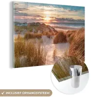 MuchoWow Glasschilderij - Acrylplaat - Strand - Zee - Duin - Foto op glas - Schilderij glas - Wanddecoratie - 180x120 cm - Acrylglas - Schilderijen woonkamer