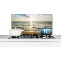 KitchenYeah Spatscherm keuken 90x45 cm - Kookplaat achterwand Zee - Zomer - Strand - Muurbeschermer - Spatwand fornuis - Hoogwaardig aluminium