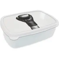 MuchoWow Broodtrommel Wit - Lunchbox Bokshandschoen - Zwart - Hand - Brooddoos 18x12x6 cm - Brood lunch box - Broodtrommels voor kinderen en volwassenen