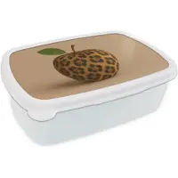 MuchoWow Broodtrommel Wit - Lunchbox Appel - Panter - Blaadje - Groen - Brooddoos 18x12x6 cm - Brood lunch box - Broodtrommels voor kinderen en volwassenen