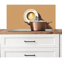 KitchenYeah Spatscherm keuken 80x40 cm - Kookplaat achterwand Cappuccino - Kop - Schotel - Minimalitisch - Muurbeschermer - Spatwand fornuis - Hoogwaardig aluminium