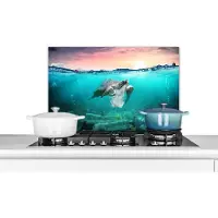 KitchenYeah Spatscherm keuken 60x40 cm - Kookplaat achterwand Schildpad - Zee - Zon - Muurbeschermer - Spatwand fornuis - Hoogwaardig aluminium