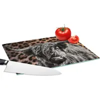 KitchenYeah Glazen Snijplank - 28x20 - Schotse hooglander - Panter - Zwart - Wit - Snijplanken Glas