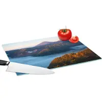 KitchenYeah Glazen Snijplank - 39x28 - Vulkaan - Natuur - Mist - Snijplanken Glas