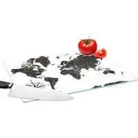 KitchenYeah Glazen Snijplank - 39x28 - Wereldkaart - Abstract - Lijnen - Snijplanken Glas