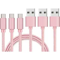 Phonillico 3x USB C naar USB A Nylon Gevlochten Kabel Roze - 1 meter - Oplaadkabel voor Oppo Reno 6 5G / Reno 6 Pro / Reno 6 Z / Reno 6 Lite