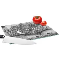 KitchenYeah Glazen Snijplank - 28x20 - Kaart - Antiek - Zwart Wit - Snijplanken Glas