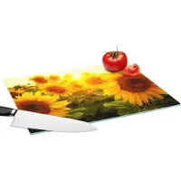 KitchenYeah Glazen Snijplank - 39x28 - Zonnebloem - Geel - Bloemen - Zon - Snijplanken Glas