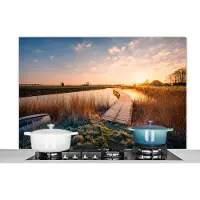 KitchenYeah Spatscherm keuken 120x80 cm - Kookplaat achterwand Zonsondergang in de Nederlandse polder - Muurbeschermer - Spatwand fornuis - Hoogwaardig aluminium