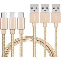 Phonillico 3x USB C naar USB A Nylon Gevlochten Kabel Goud - 1 meter - Oplaadkabel voor Xiaomi POCO X3 NFC / POCO X3 PRO / POCO M3 / POCO F3 / POCO X4 PRO / POCO M4 PRO / POCO F4 / POCO F4 GT
