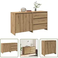 vidaXL Dressoir Kast - Dessoirs - 2-delige Dressoirs bewerkt hout artisanaal eikenkleur - Houten Dressoir - Artisianale Eiken Kleur - Opbergkast