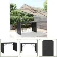 The Living Store Zwarte Bartafel - Bartafel - Bartafel met glazen blad 185x80x110 cm poly rattan zwart - Outdoor Bartafel - Tuintafel - Eetkamerset