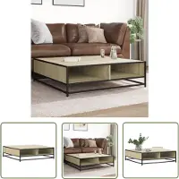DKD Home Decor Salontafel Sonoma-eikenhout, 100x100x30 cm, gemaakt van houtvezel en metaal