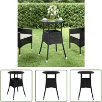 The Living Store Zwarte Tuintafel - Tuin Tafel - Tuintafel Ø60x75 cm gehard glas en poly rattan zwart - Polyrattan Tafel - Buitentafel - Bistrotafel