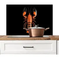 KitchenYeah Spatscherm keuken 80x55 cm - Kookplaat achterwand Kreeft - Oranje - Zwart - Modern - Muurbeschermer - Spatwand fornuis - Hoogwaardig aluminium