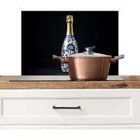 KitchenYeah Spatscherm keuken 60x40 cm - Kookplaat achterwand Champagne - Bloemen - Goud - Chique - Muurbeschermer - Spatwand fornuis - Hoogwaardig aluminium
