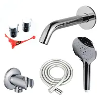 FortiFura Calvi Badkraan set - uitloop - 22cm inkortbaar - rond bedieningspaneel - gladde slang - ronde handdouche - inbouwdeel - wandhouder - verchroomd chroom
