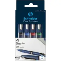 Schneider One Business Rollerball Pen 0,6 mm Ultra-Smooth Tip Blauwe Vat Vier-Pack Elk van: Zwart Rood Blauw Groen (183094)