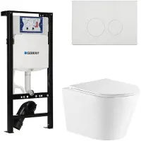Geberit QeramiQ Dely Toiletset - 36.3x51.7cm - diepspoel - rimless - Inbouwreservoir met UP320 spoelmechanisme - softclose toiletzitting - glans witte bedieningsplaat - ronde knoppen - wit mat