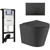 Geberit QeramiQ Dely Toiletset - 36.3x51.7cm - diepspoel - rimless - Inbouwreservoir met UP320 spoelmechanisme - softclose toiletzitting - mat zwarte bedieningsplaat - ronde knoppen - zwart mat