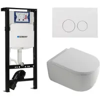 Geberit QeramiQ Dely Swirl Toiletset - 36.3x51.7cm - UP320 plieger inbouwreservoir - 35mm zitting - glans witte bedieningsplaat - ronde knoppen - mat wit SW1381697/SW706186/SW1000767/SW1026257