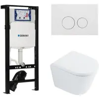 Geberit QeramiQ Dely Toiletset - 36.3x51.7cm - diepspoel - rimless - Inbouwreservoir met UP320 spoelmechanisme - softclose toilet zitting 35 mm - mat witte bedieningsplaat - ronde knoppen - wit glans