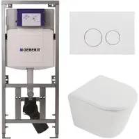 Geberit QeramiQ Dely Toiletset - 36.3x51.7cm - diepspoel - rimless - Inbouwreservoir met UP320 spoelmechanisme - softclose toilet zitting 35 mm - glans witte bedieningsplaat - ronde knoppen - mat wit