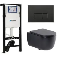 Geberit QeramiQ Dely Swirl Toiletset - 36.3x51.7cm - Inbouwreservoir met UP320 spoelmechanisme - slim zitting - mat zwarte bedieningsplaat - rechthoekige knoppen - mat zwart