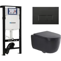 Geberit QeramiQ Dely Swirl Toiletset - 36.3x51.7cm - Inbouwreservoir met UP320 spoelmechanisme - 35mm zitting - mat zwarte bedieningsplaat - rechthoekige knoppen - mat zwart