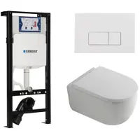 Geberit QeramiQ Dely Swirl Toiletset - 36.3x51.7cm - UP320 plieger inbouwreservoir - 35mm zitting - glans witte bedieningsplaat - rechthoekige knoppen - mat wit SW1381697/SW706187/SW1000767/SW1026257