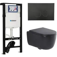 Geberit QeramiQ Dely Swirl Toiletset - 36.3x51.7cm - Inbouwreservoir met UP320 spoelmechanisme - 35mm zitting - mat zwarte bedieningsplaat - ronde knoppen - mat zwart