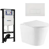 Geberit QeramiQ Dely Toiletset - 36.3x51.7cm - diepspoel - rimless - UP320 plieger inbouwreservoir - softclose toiletzitting - glans witte bedieningsplaat - rechtehoekige knoppen - glans wit