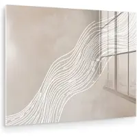 MuchoWow Glasschilderij 160x120 cm - Schilderij acrylglas - Golvende lijnen - Vloeiend - Zandkleurig - Foto op glas - Muurdecoratie woonkamer - Wanddecoratie slaapkamer - Schilderijen