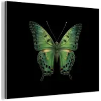 MuchoWow Aluminium schilderij 160x120 cm - Wanddecoratie metaal - Vlinder - Groen - Diepte - Metalen muurdecoratie woonkamer - Decoratie industrieel - Foto op dibond - Industriële accessoires slaapkamer