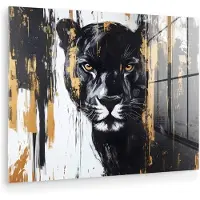 MuchoWow Glasschilderij 160x120 cm - Schilderij acrylglas - Panter - Zwart - Abstract - Verfstreken - Foto op glas - Muurdecoratie woonkamer - Wanddecoratie slaapkamer - Schilderijen