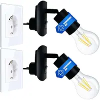 Trango Set van 2 11-259 LED insteeklamp incl. 1x 3000K warm witte E27 LED lamp in zwart mat *ANNA* Wandlamp, leeslamp, keukenlamp, nachtlampje, wandlamp, keukenlamp, stekkerlamp