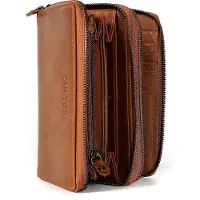 TAN.TOMI - Leren Portemonnee Heren - Pasjeshouder Mannen - Portefeuille Jongens - Portefeuille met rits - Clutch - RFID Beveiligd - Echt lederen Billfold - Lichtbruin