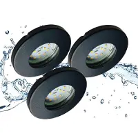 Trango Set van 3 IP65 inbouwspots 6729IP65-031MO in antraciet mat incl. 3x 5 Watt 3000K warm wit Ultra Flat LED Module voor Badkamer, Douche Plafondspots, Plafondlamp, Badkamerlamp