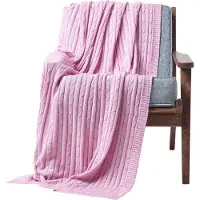Homescapes Roze kabelgebreide katoenen deken 130 x 170 cm